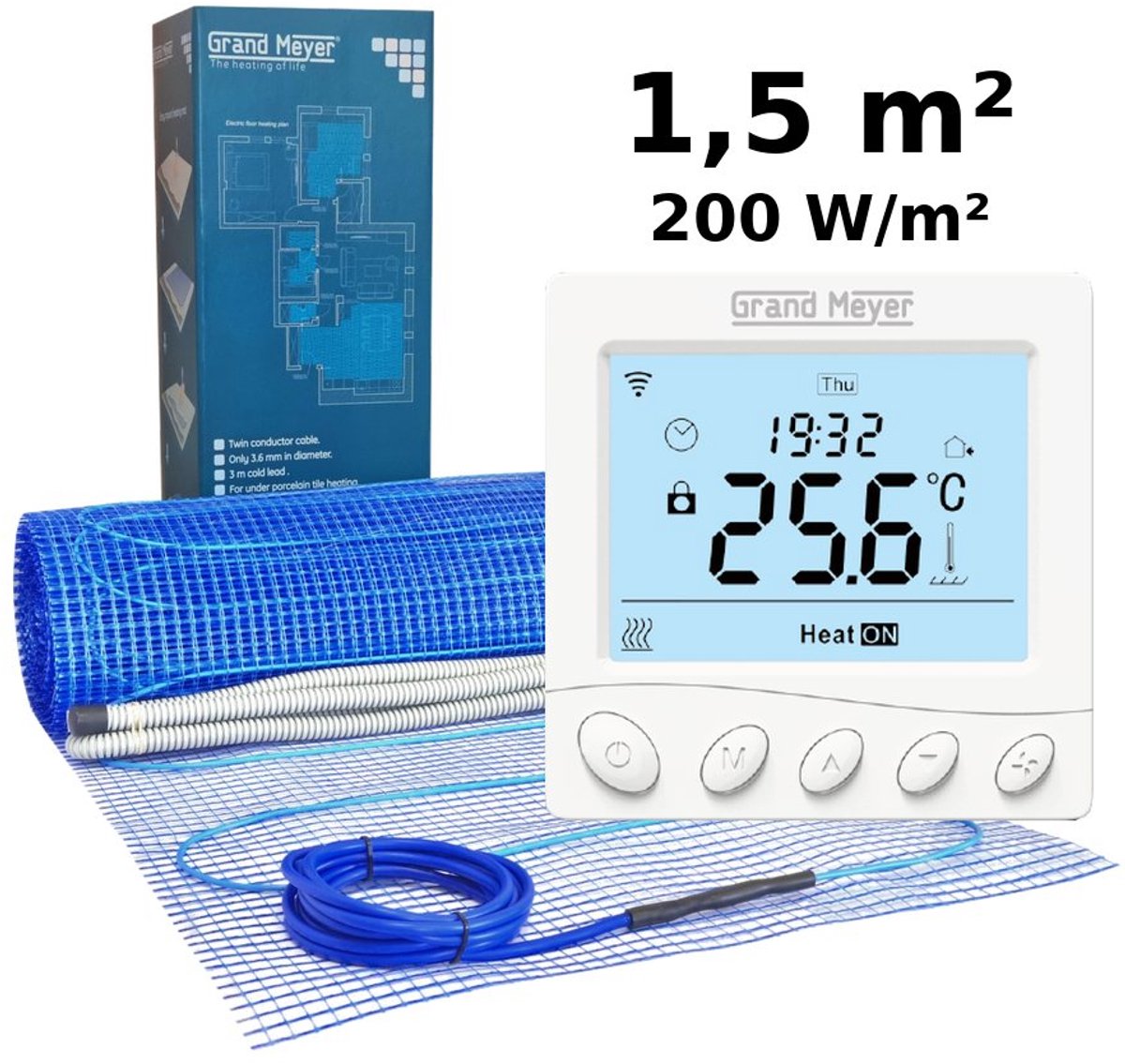 Elektrische vloerverwarmingsset 1,5 m², 200 W/m² + W350 Wi-Fi programmeerbare thermostaat