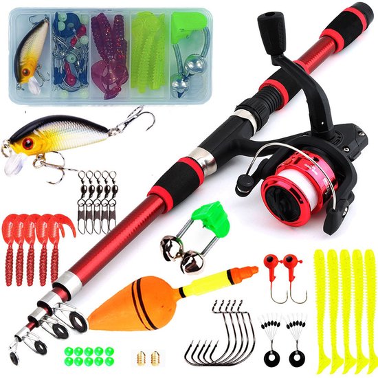 Kindervishengel - Hengelset - Vishengel set voor kinder -1.8m telescopisch - Met opbergrol en accessoires - Veilig speelgoed - 1 stuk-- 2025 Nieuwe Stijl -Geschikt voor zowel beginnende als enthousiaste vissers - rood