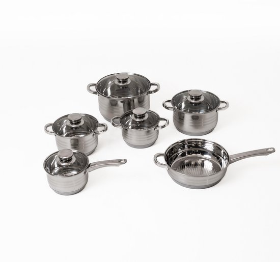 Swiss Pro+ Pannenset - 12 delig - RVS - Roestvrijstalen Kookgerei 18/10 - Alle warmtebronnen - 12:30M