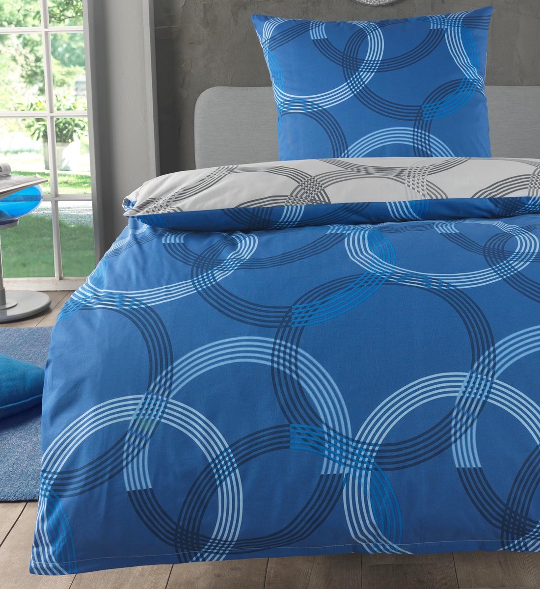 Unyqoos Stijlvol en ademend katoenen beddengoed met modern cirkelpatroon blauw