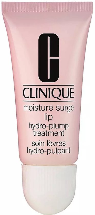 Roze Clinique tube met witte dop, met 'moisture surge lip' tekst.