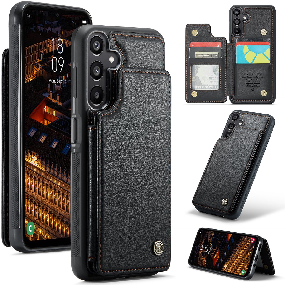 Luxe Portemonnee Backcover met Anti-RFID kaarthouders voor Galaxy A16 _ Zwart