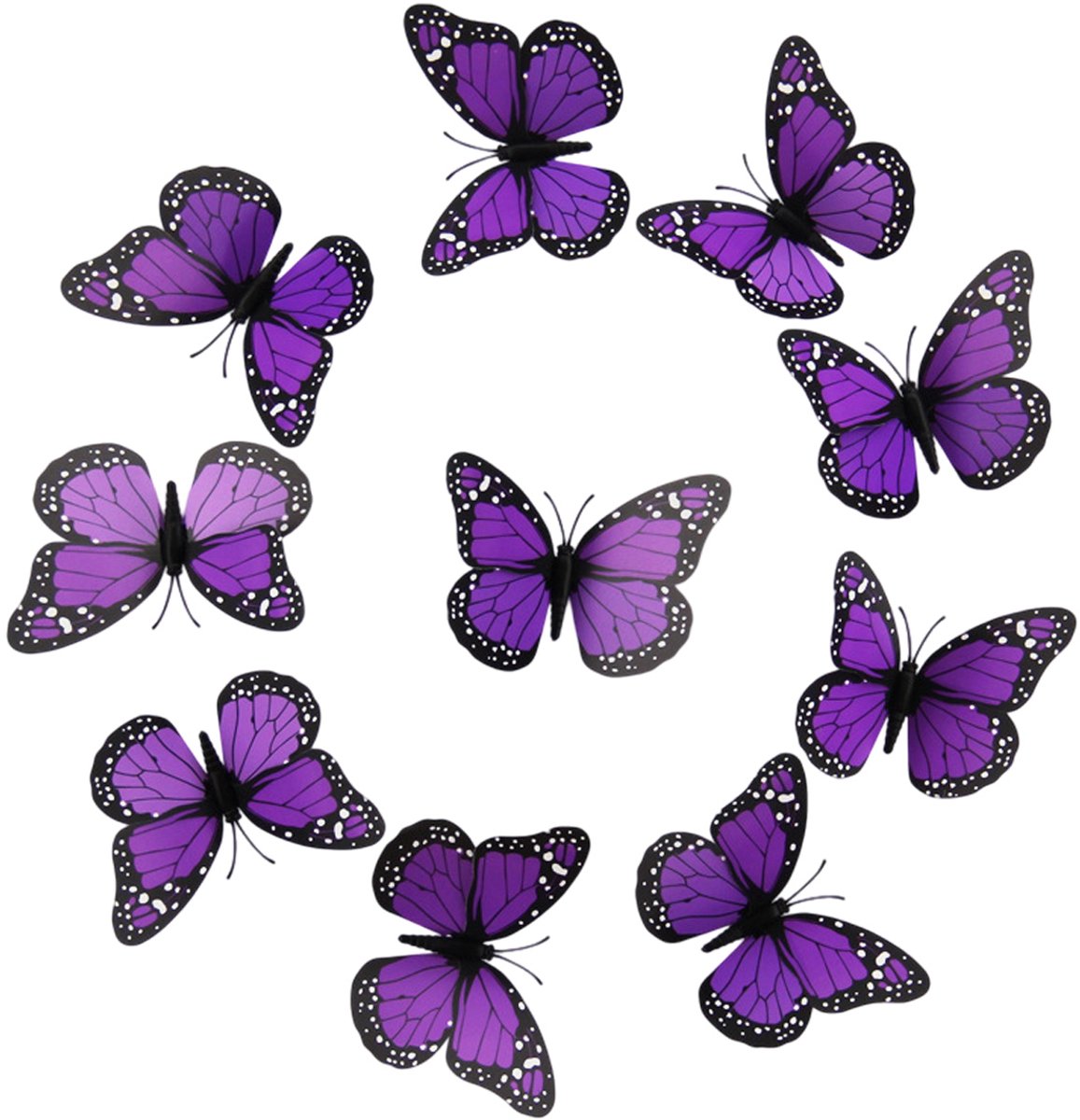 QTTVBTNA - 10 Stuks Vlinder Magneten - 3D Monarch Vlinders voor Koelkast en Muur - Lichtgewicht Decoratie voor Feest en Verjaardag - Kleurrijke Wandstickers voor Huisdecoratie - Paars