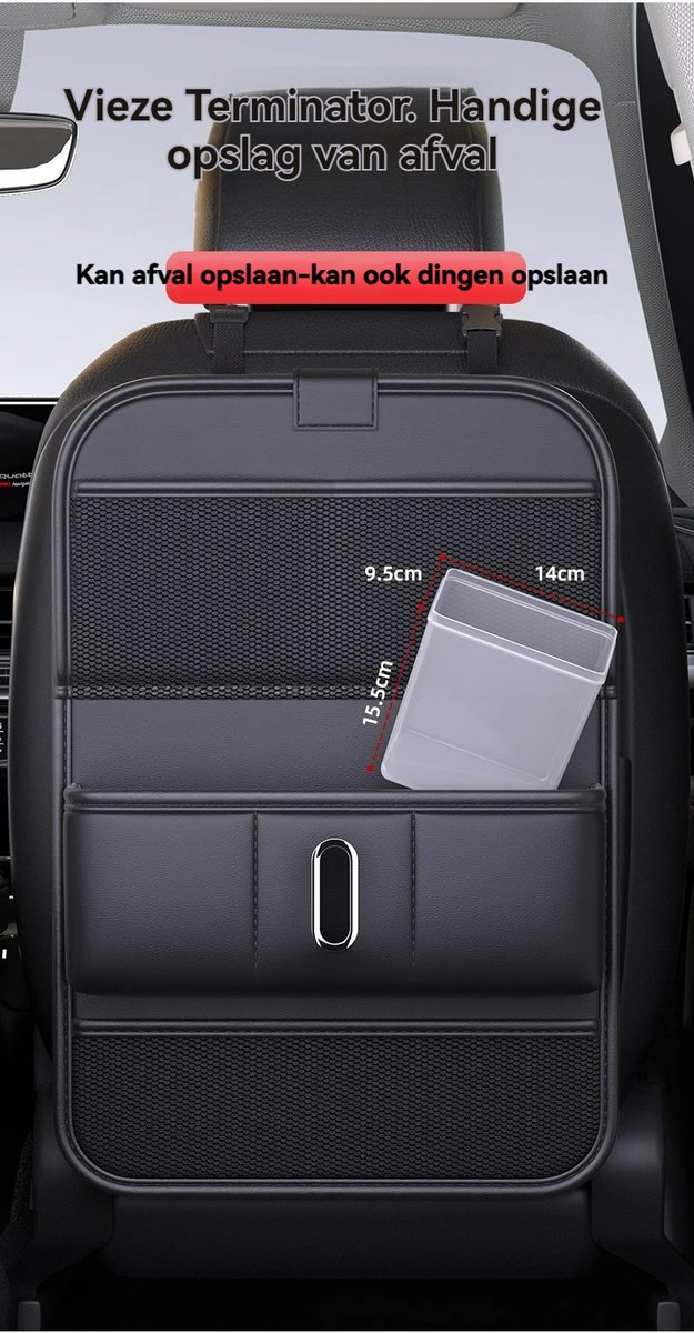 Premium PU Leren Autostoel Organizer- Auto Organizer met Tablet Houder - Auto Ipadhouder voor Kinderen - Auto Organizer met Uitklapbaar Tafel - Tray - Fleshouder - Tissuehouder - Car Organizer - Car seat organizer - Luxe Mat Zwart — afbeelding 4