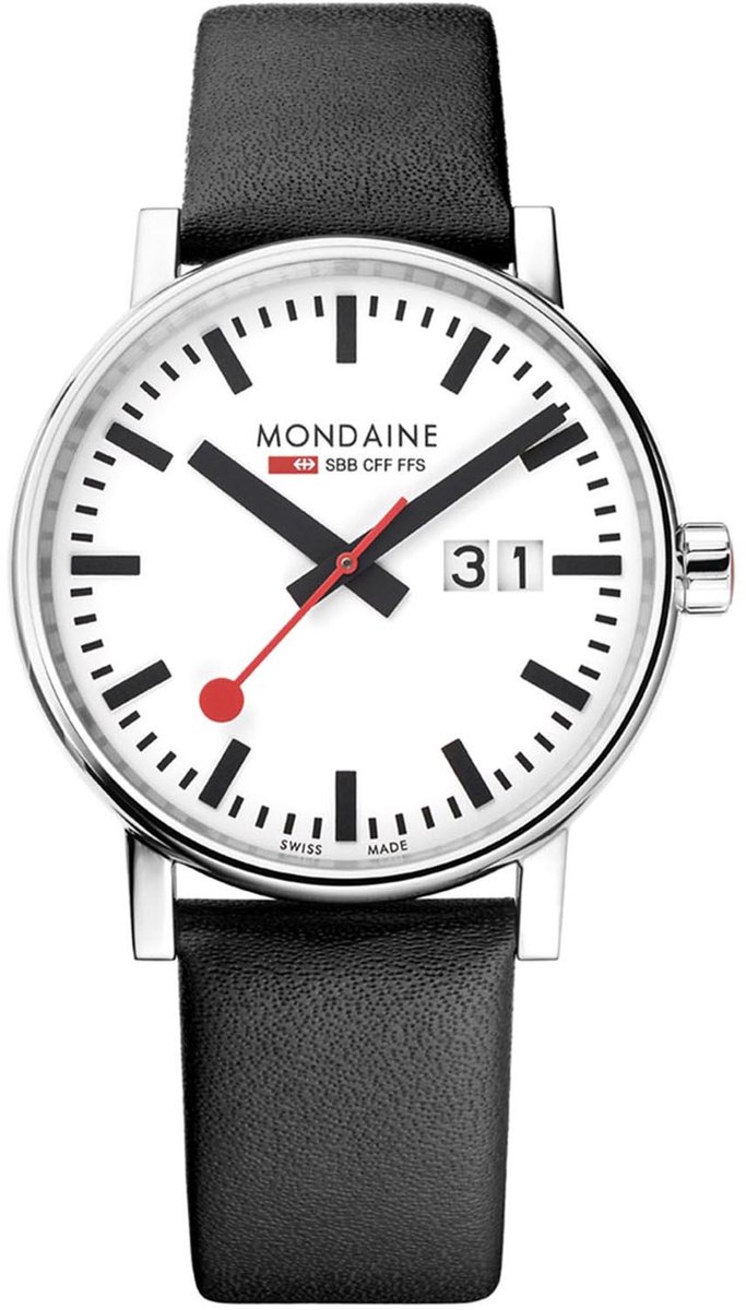 Mondaine MSE.40210.LB Evo II Heren Horloge - Stationsklok - Saffierglas - Roestvrijstaal-Leer - Zilver-Zwart - Ø 40 mm - Quartz - Gesp
