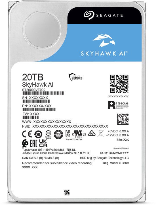 Seagate SkyHawk AI ST20000VE004 interne harde schijf 20 TB 7200 RPM 512 MB 3.5" SATA III — afbeelding 3