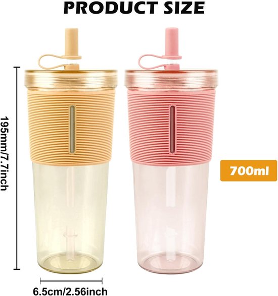 dubbelwandig, geïsoleerde plastic bekers, herbruikbare beker, voor smoothie, bubble tea, ijskoffie, 2 stuks — afbeelding 5