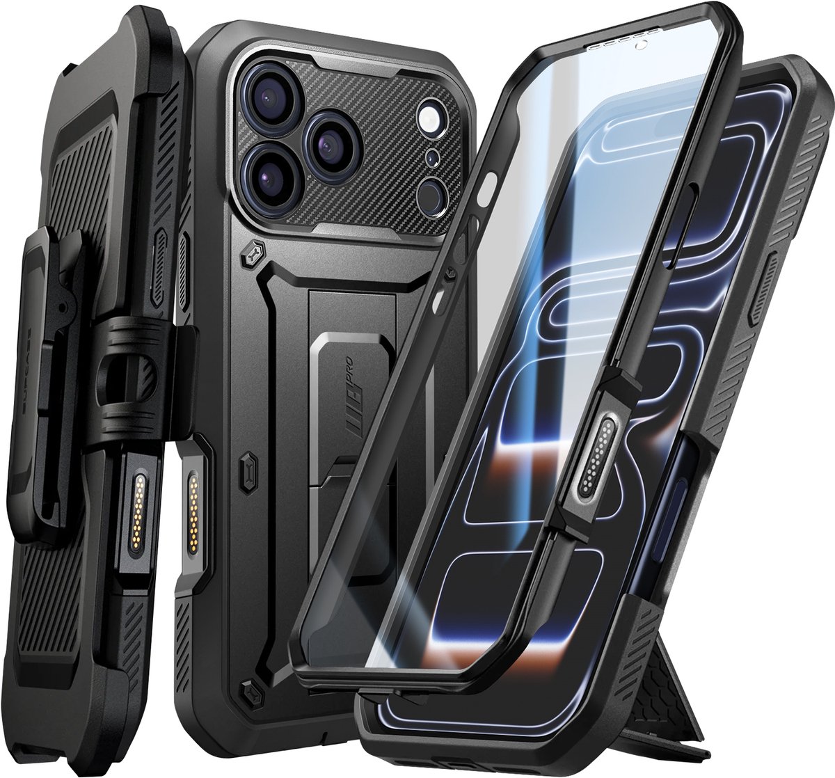 Supcase 360 Backcover met screen protector geschikt voor iPhone 17 Pro Max hoesje - Zwart