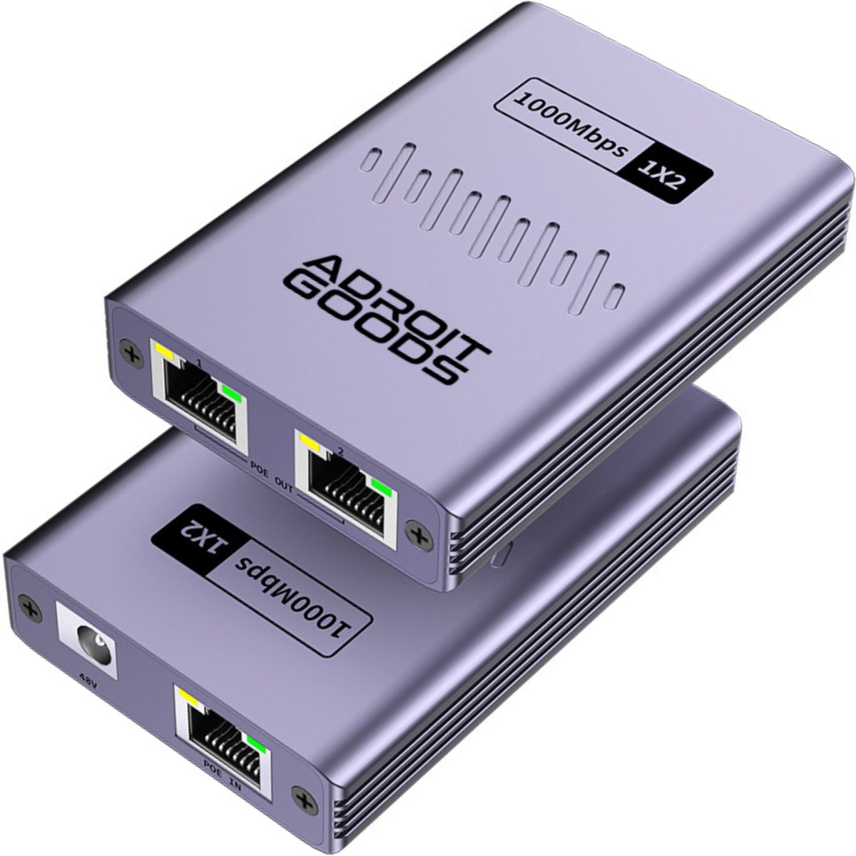 AdroitGoods Gigabit POE Splitter 1x2 – Slimme Netwerkverdeler - Gigabit POE Netwerksplitter – 1 op 2 Ethernet Switch 1000Mbps