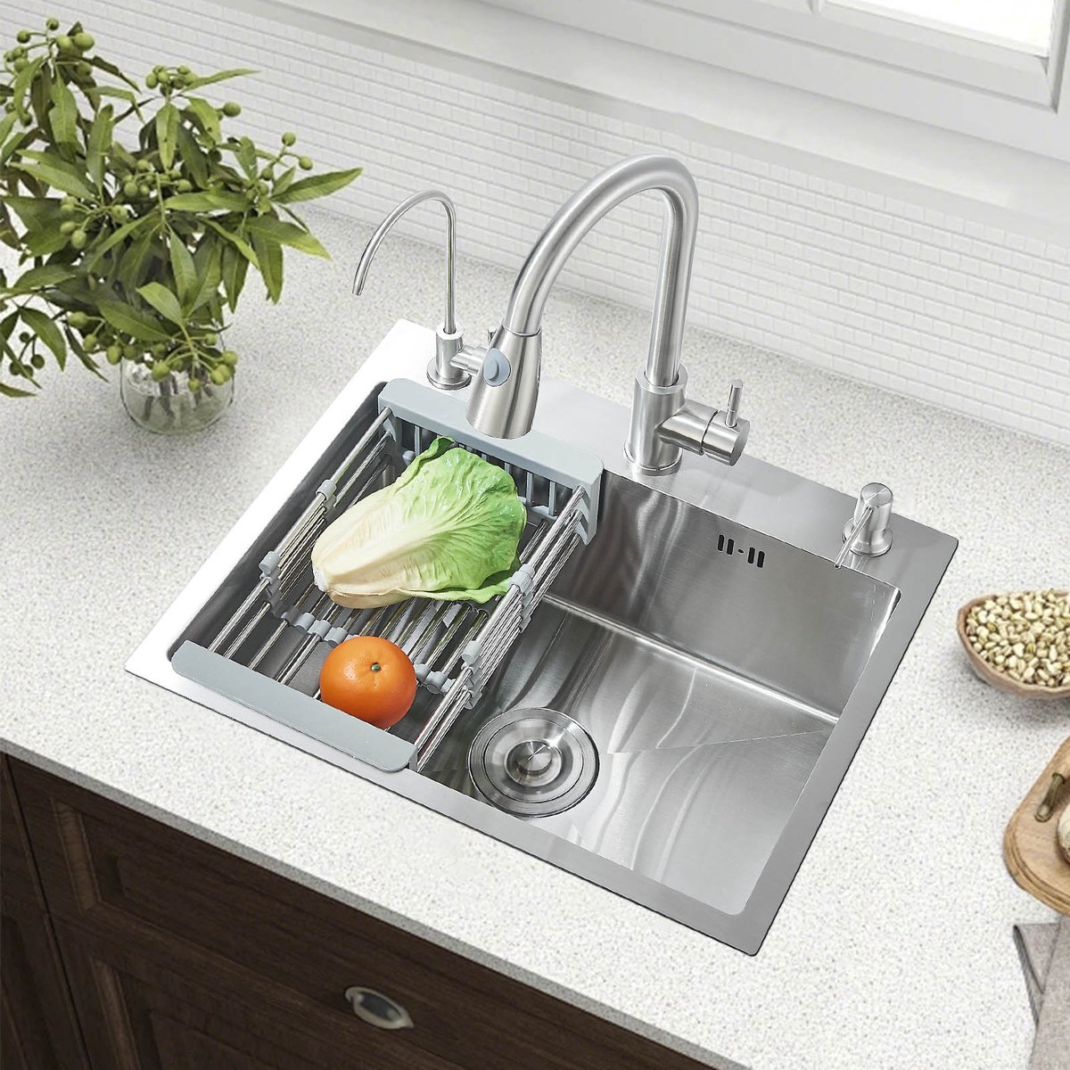 RVS Gootsteen Spoelbak Keuken 55cm*45cm – Wasbak Keuken-Keukenkraan - Spoelbakken Keuken – Zeepdispenser-Pure water kraan