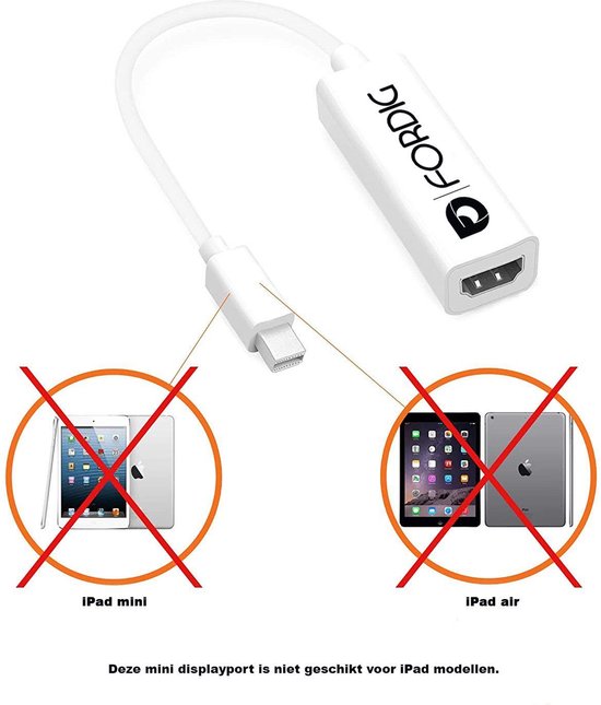 ForDig Thunderbolt Port naar HDMI Kabel Adapter - Geschikt voor Macbook Air, Pro en iMac - Kabeladapter - 20 cm - Wit - ForDig