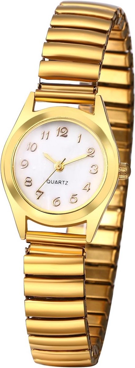 Elegant dameshorloge met elastische band in goudkleur - Ronde kwarts polshorloge voor dagelijks en formeel gebruik