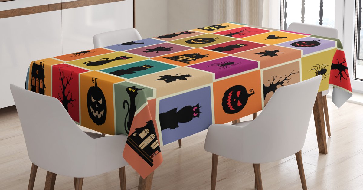 ABAKUHAUS Vintage Halloween Tafelkleed – Beige, 140x200 cm, Satijn