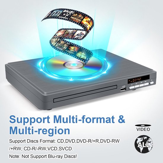 Regiovrije DVD Speler met HDMI, USB en 1080P Upscaling voor Televisie — afbeelding 3