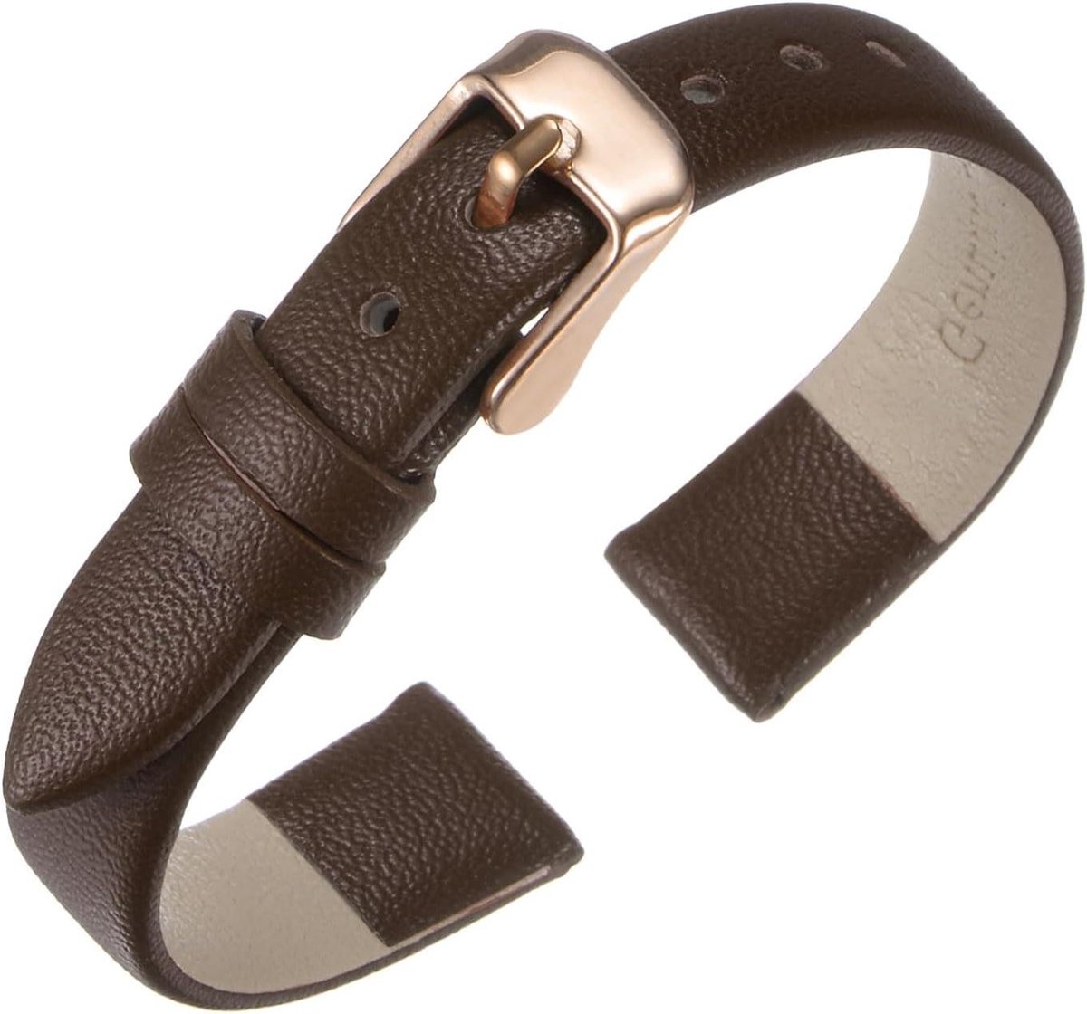 Ronte - Leren Horlogebandje 16mm met Roestvrijstalen Gesp - Vintage Reservearmband voor Horloge - Donkerbruin - Dames en Heren - Kwalitatief Echt Leer