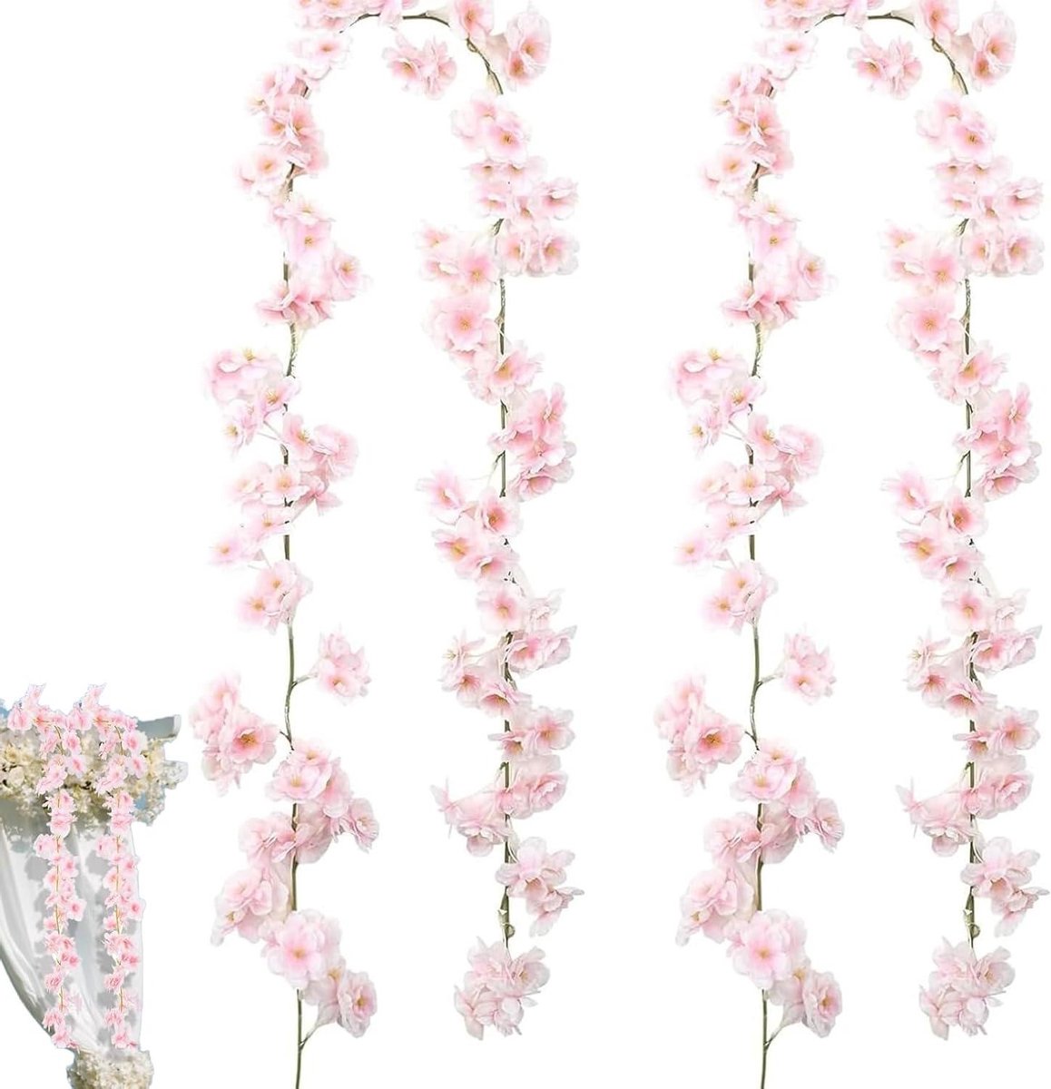 Ronte - Kersenbloesemdecoratie voor bruiloften, feesten en tuinen - Roze bloemenkrans hangslinger, 2 stuks