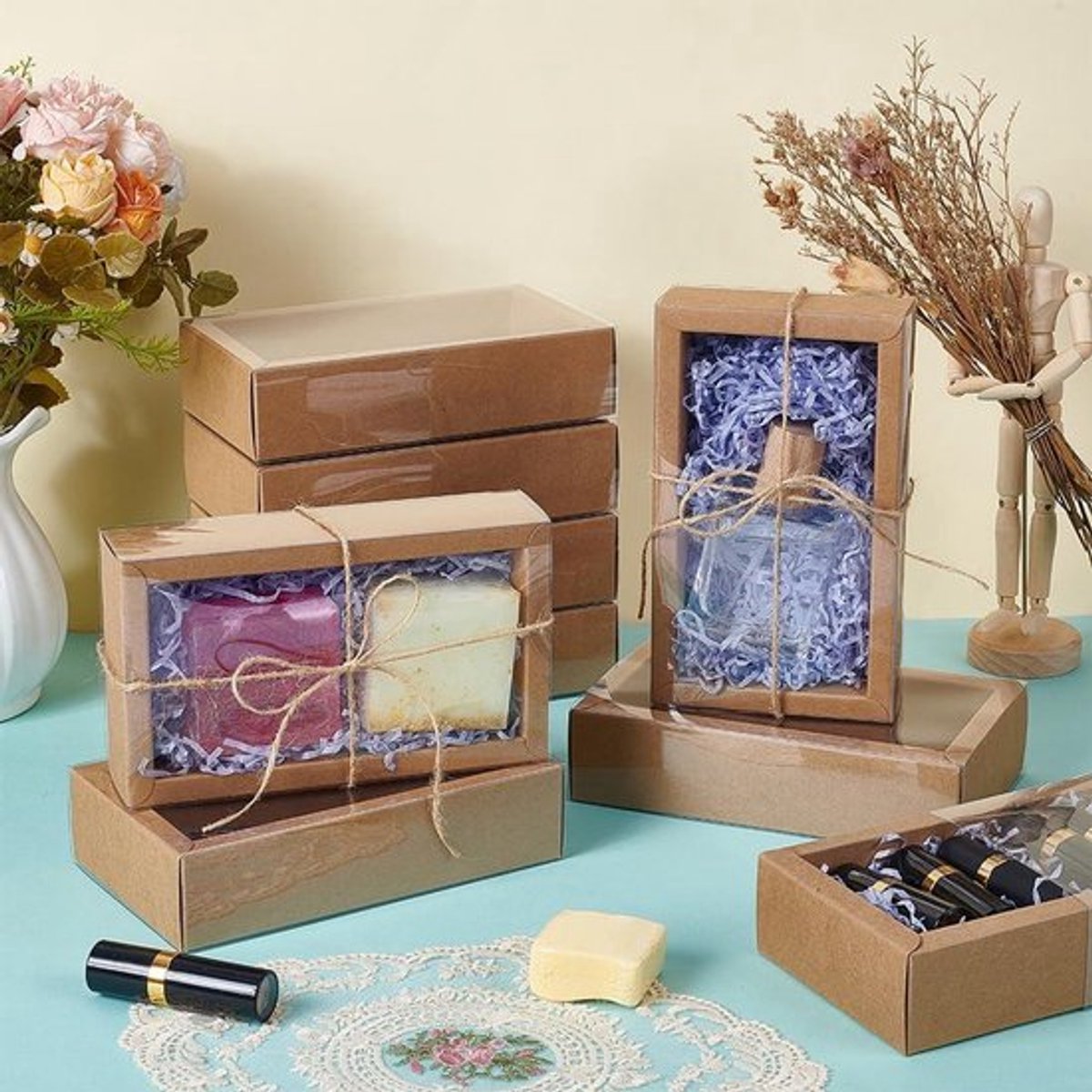 12-delige Kraftpapier Lade Box Set - Rechthoekige Zelfgemaakte Zeepdoosjes - Lege Tags - Kartonnen Verpakking Dozen - Wieden Present Party - Sieraden Ambachten