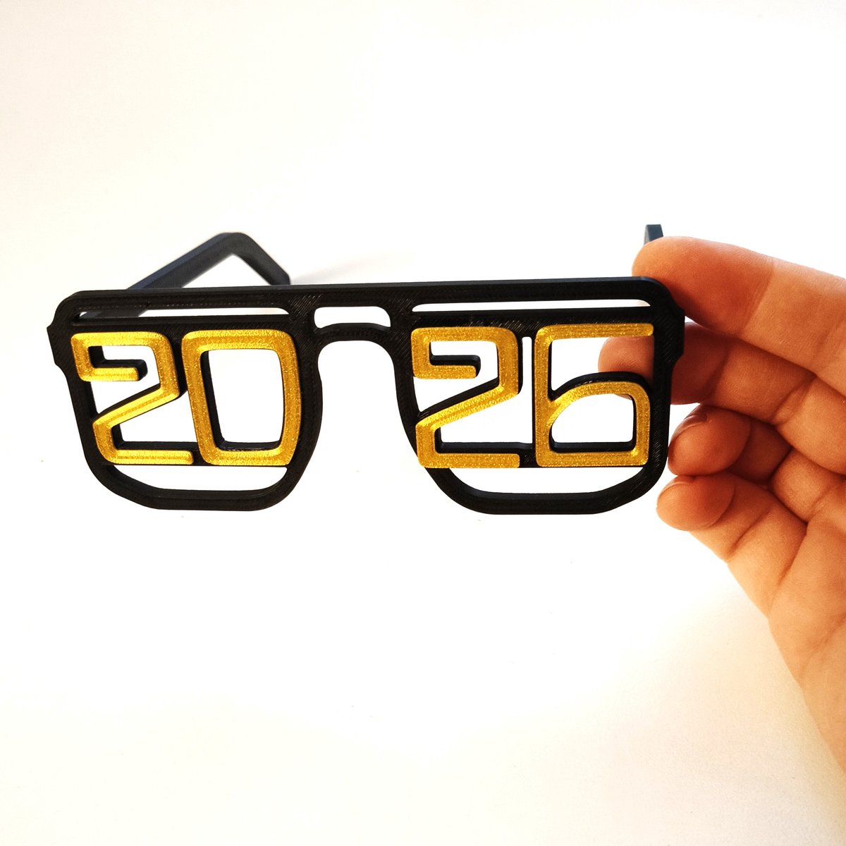 2026 Nieuwjaarsbril Set 5 Stuks – Feestbril 3D Print Zwart Goud – Party Accessoires