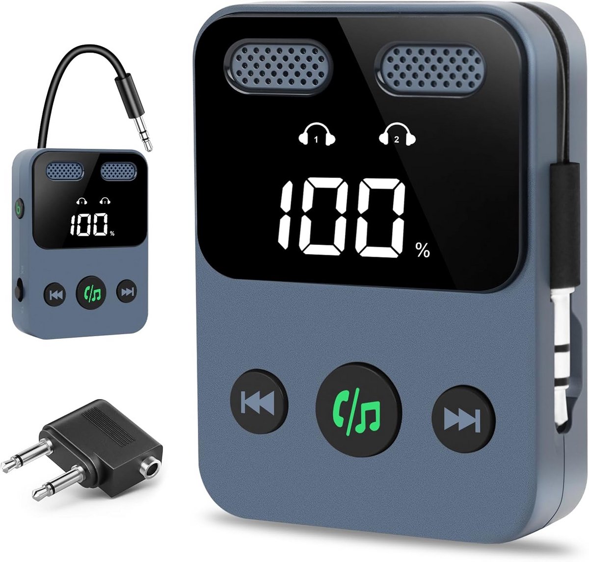 2-in-1 Bluetooth Adapter 5.3 met LCD Display voor Vliegtuig, TV en Auto - Draadloze Zender & Ontvanger