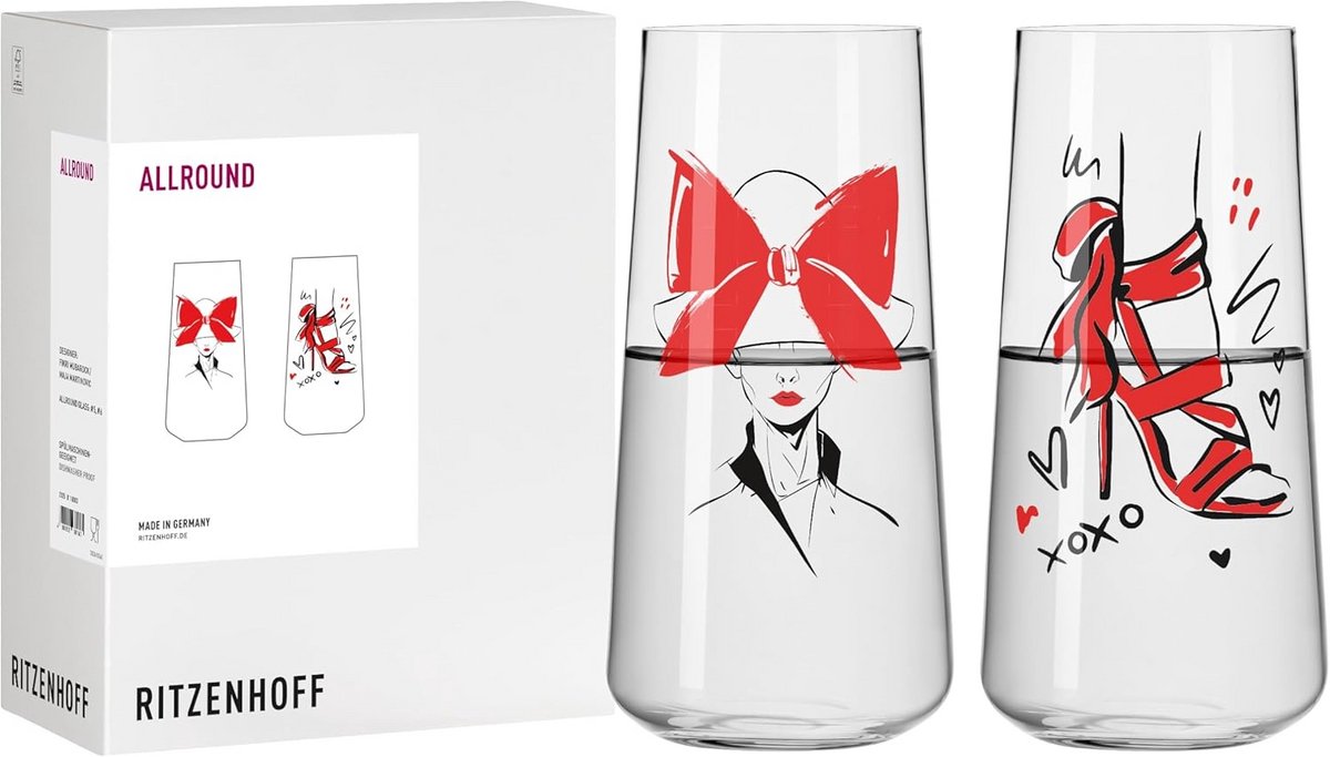 Set van 2 Universele Glazen 500 ml - Modelmotief Rood, Made in Germany