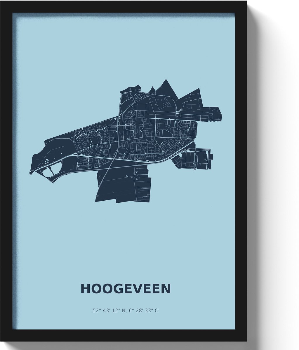Poster Hoogeveen A3 - 30 x 42 cm - Blauw (Exclusief Lijst)