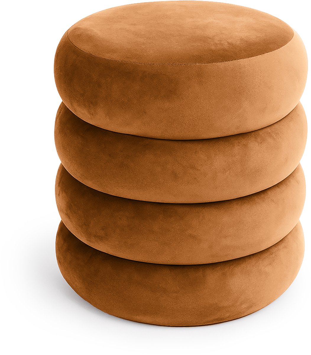 Gestoffeerde Fluwelen Poef met Opbergruimte SNUGGO 42 cm / Gestoffeerde Poef / Ronde Poef / Woonkamerstoel / Opbergkruk Wonen / Koperkleur