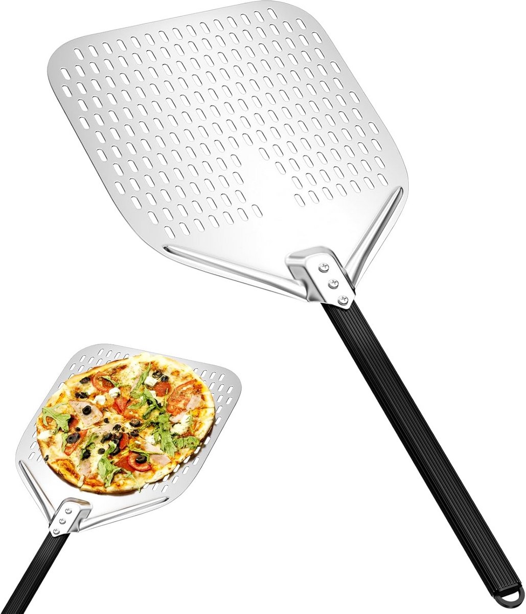 Geperforeerde pizzaschep 40 cm met afneembaar houten handvat