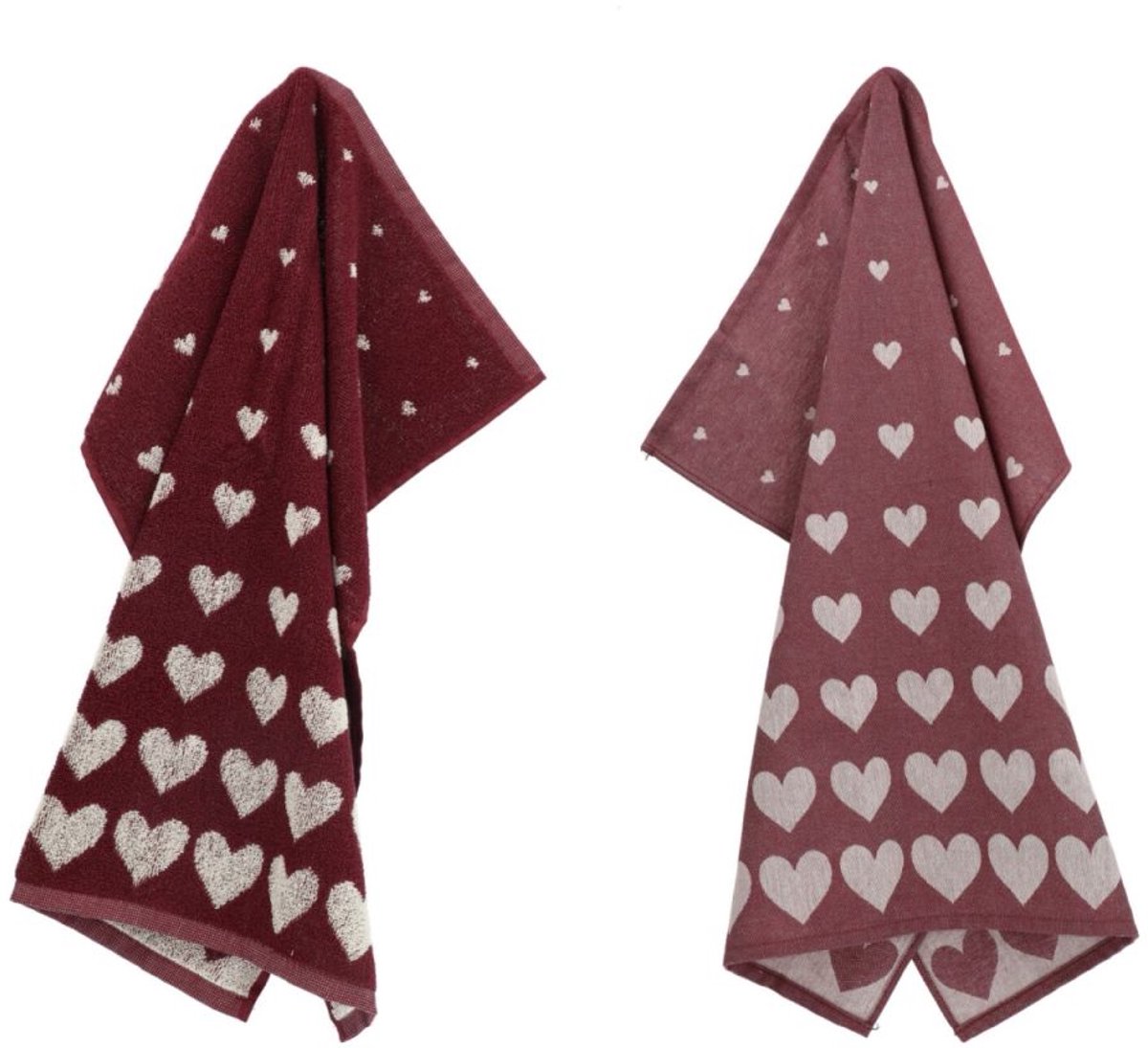 Luxe Keukendoek en Theedoek Hearts Burgundy - Bunzlau Castle - 100% biologisch GOTS katoen - keukentextiel set
