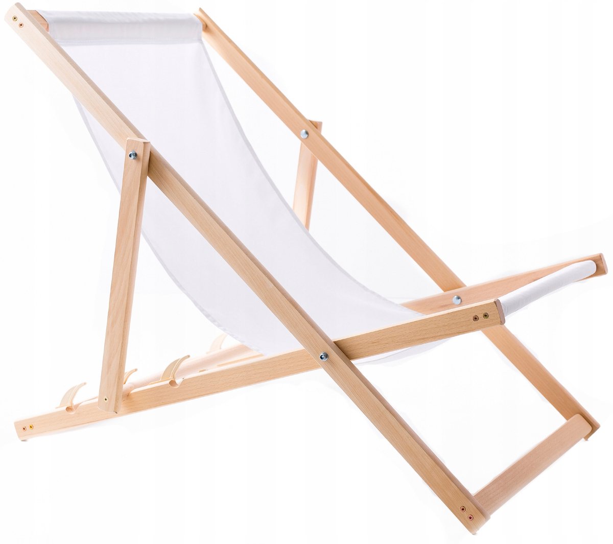 Houten ligstoel, opvouwbaar, voor tuin en strand, met witte stof