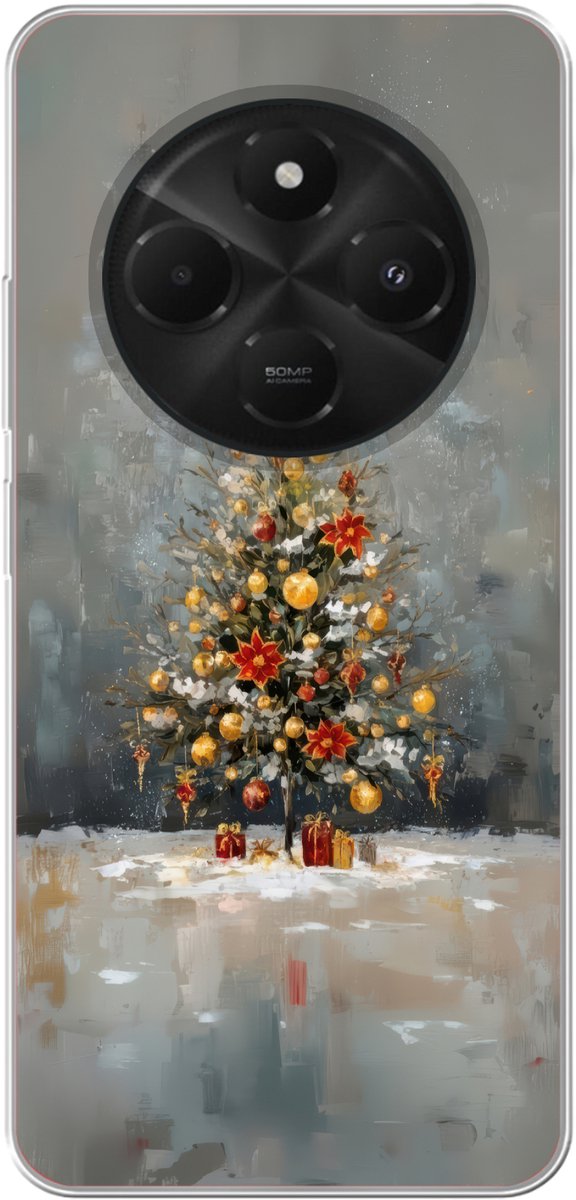 Telefoonhoesje Geschikt voor Xiaomi Geschikt voor Poco C75 (5G) hoesje - Kerstboom - Cadeaus - Rood - Goud - Siliconen Telefoonhoesje Telefoonhoesje