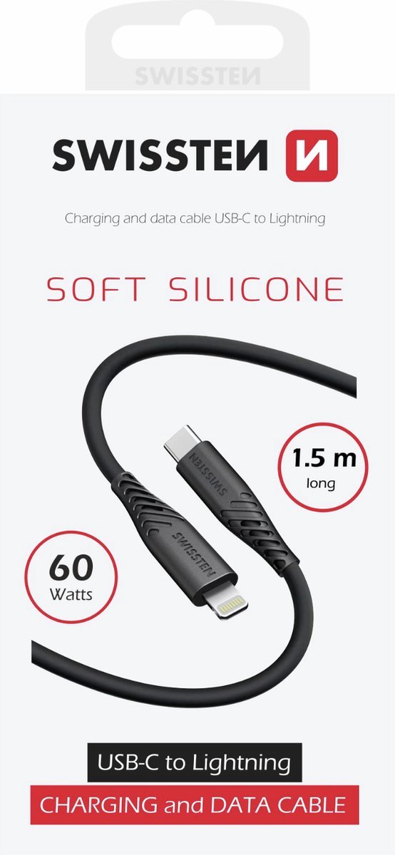 Swissten Kevlar USB-C naar Lightning kabel (60W) voor - iPhone oplader - 1.5M - Zwart