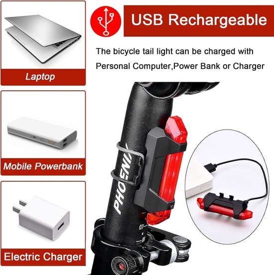 2 Stuks USB Rechargeable LED Bike Rear Light - Waterproof - 4 Modes - Safety Warning Light for MTB Men Women Kids — afbeelding 4
