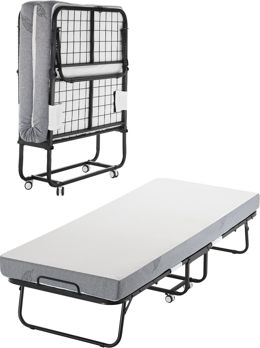 Vevor Rollaway Bed Vouwbed met 12,5 cm Schuimmatras Metalen Bed 79 cm Wit；Zwart