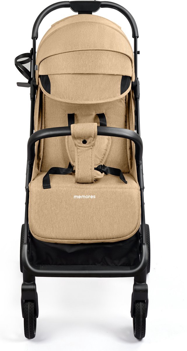 Memores Plooibuggy Taupe - Buggy Inklapbaar - Inclusief Regenhoes en Bekerhouder - Peuter - Extra licht & Compact voor Vliegtuig, Auto & OV - Extra Veilig en Wendbaar door Grote Massieve Wielen - Tot 4 jaar - Kinderwagens - Wandelwagen - M1 – foto 6