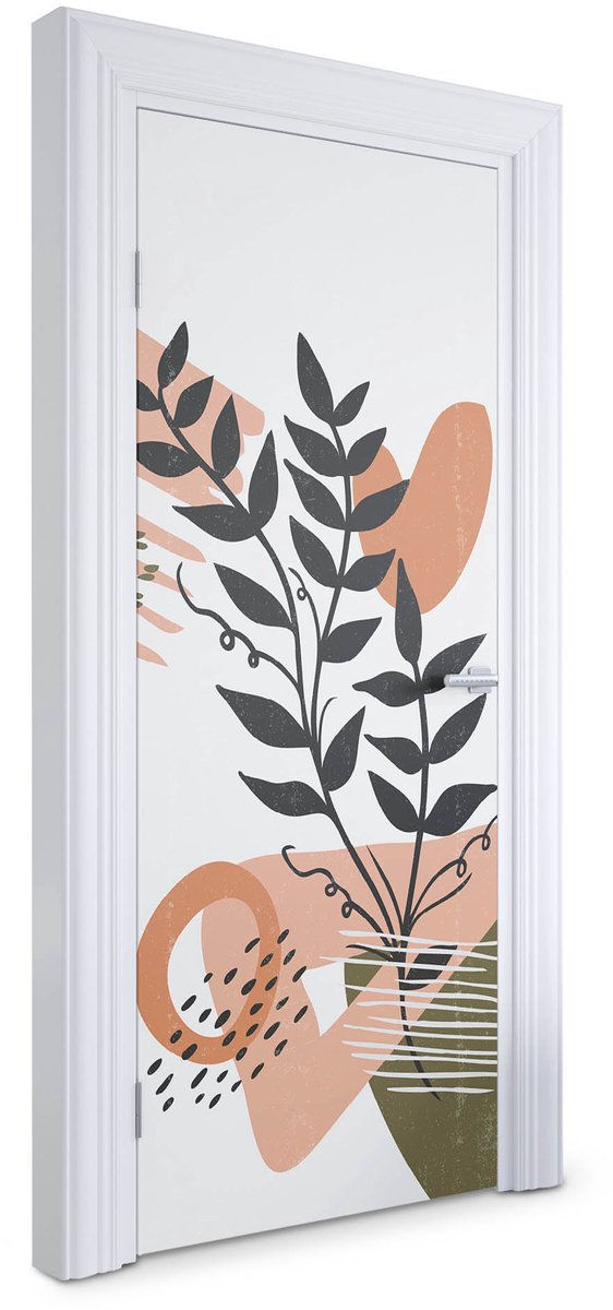 Wallfluent Deursticker - Abstracte plant Deurfolie - 85 x 205 cm - Bruin Deur plakfolie - Moderne Deur Sticker - Kinderen Deurbehang Sticker - Deursticker voor de Keuken - Deur Sticker