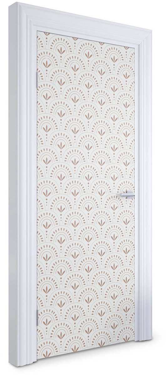 Wallfluent Deursticker - Geometrisch bloemenpatroon Deurfolie - 75 x 205 cm - Romig Deur plakfolie - Moderne Deur Sticker - De resterende Deurbehang Sticker - Deursticker voor de Keuken - Deur Sticker
