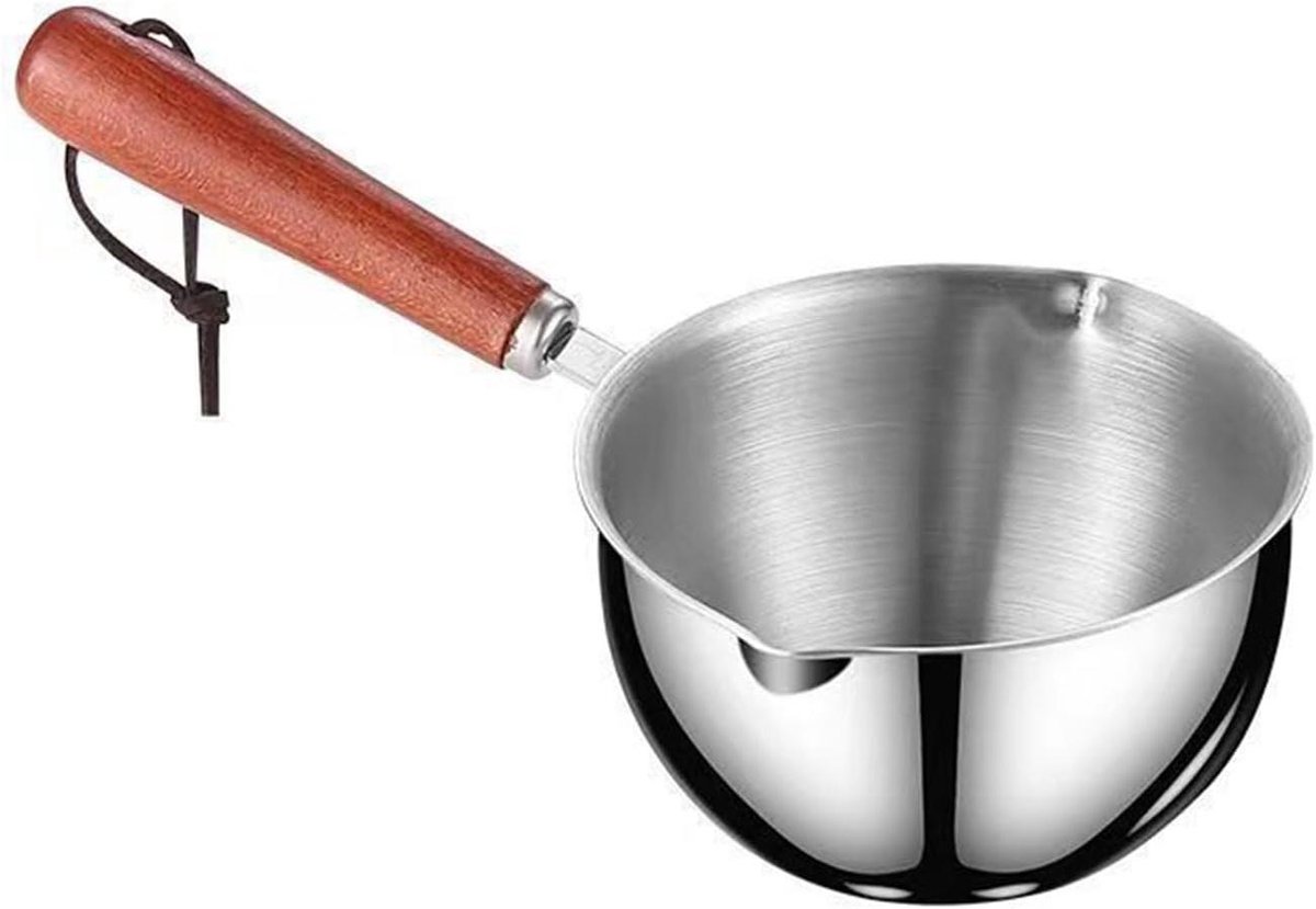 Provento - Roestvrijstalen Melkpan met Houten Handvat - Mini Boterwarmer - Melkolie en Botersaus - 200 ml