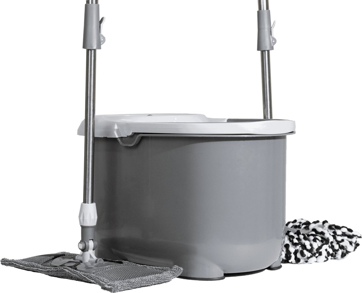 iZi-Clean Turbo Twin Mop - 2-in-1 Dweilset - Ronde en Vlakke Mop - Verstelbare Steel - Hygiënisch en Gebruiksvriendelijk