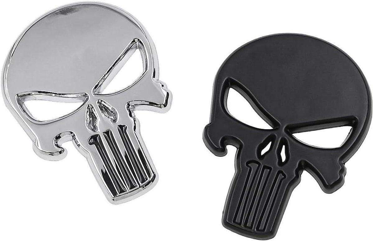 CSGoods - Set van 4 3D metalen schedel stickers voor auto, motorfiets en fietshelmen - zwart en zilver met lijmrestenbestendigheid