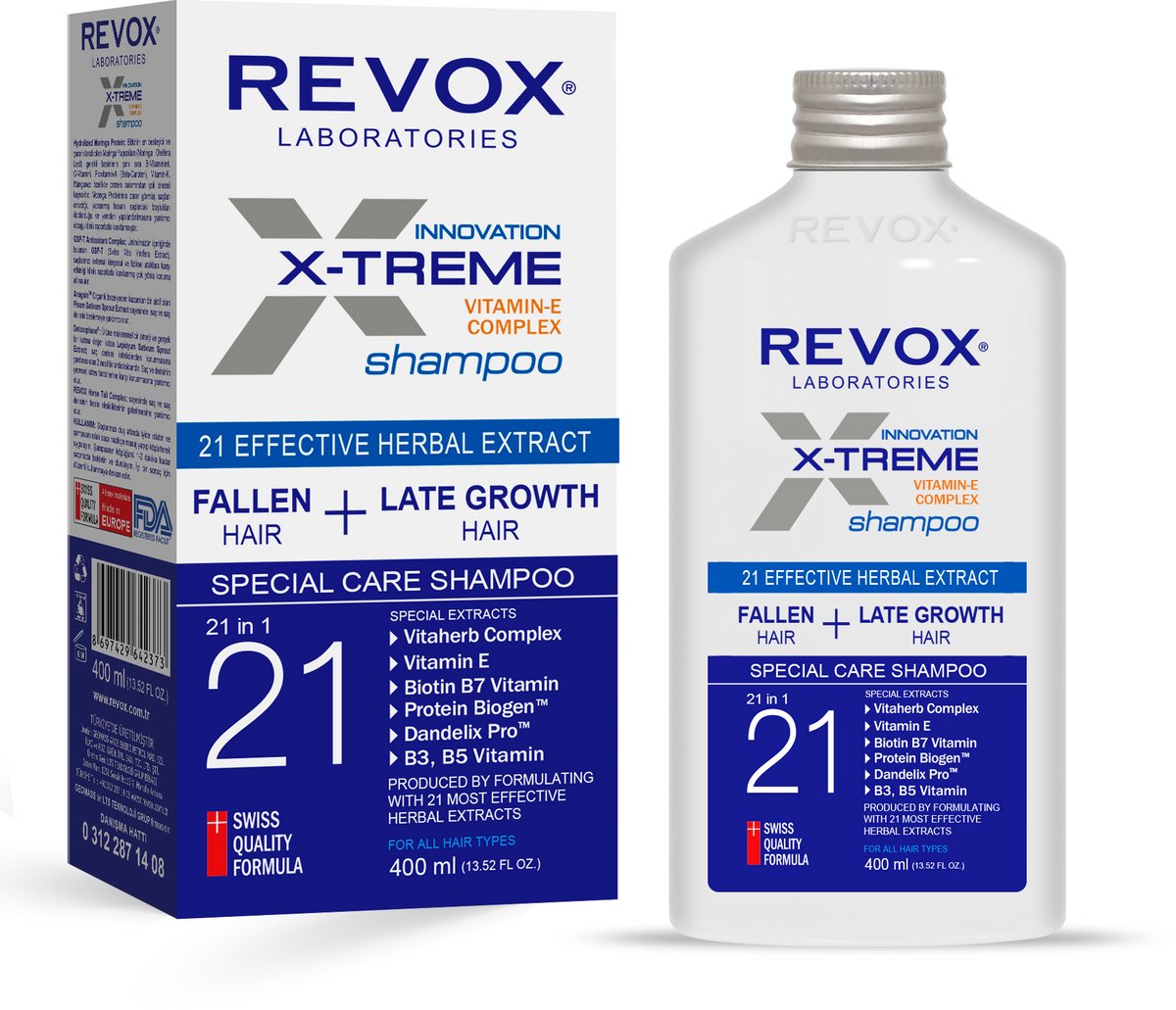 Revox X-TREME Shampoo – Met Biotine & Plantenextracten – Herstellende Shampoo voor Beschadigd en Zwak Haar – 400 ml