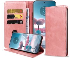 Geschikt voor Motorola Edge 40 Neo Telefoonhoesje Kunstleer met Magnetische sluiting en Pasjeshouder Bookcase met Klepje - Walletcase with Cardslot - Rosé Goud - Smartphonica geschikt voor Motorola Edge 40 Neo