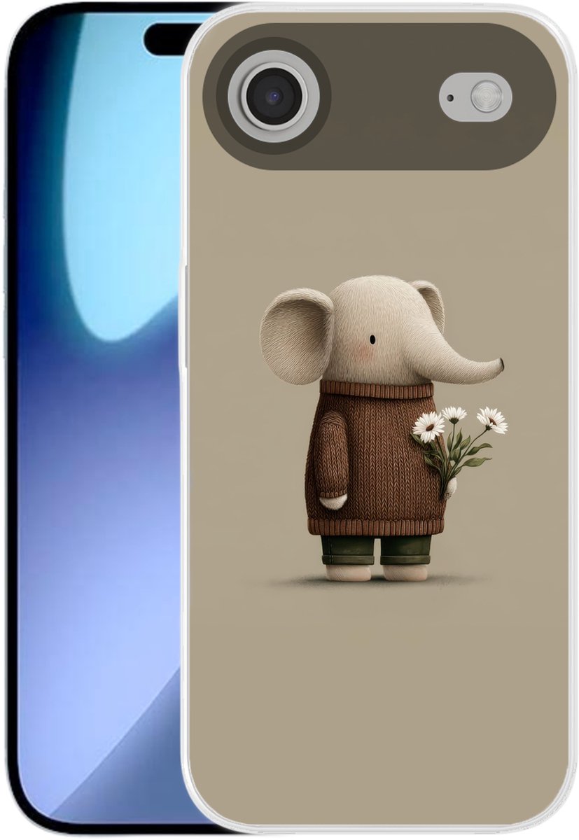 Telefoonhoesje Geschikt voor iPhone Air hoesje - Olifant - Witte bloemen - Kindvriendelijk - Siliconen Telefoonhoesje Telefoonhoesje
