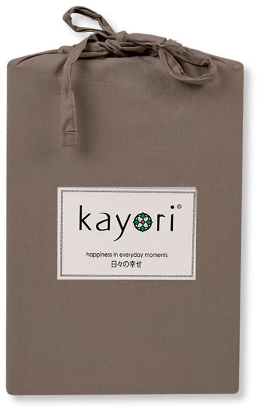 Drap-housse Kayori Kai en Katoen - 180 x 200 cm - Épaisseur du matelas 35 cm - Élastique tout autour - Katoen bio - Taupe
