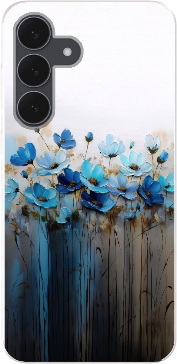 Telefoonhoesje Geschikt voor Samsung Galaxy S25 FE hoesje - Bloemen - Schilderij - Blauw - Siliconen Telefoonhoesje Telefoonhoesje