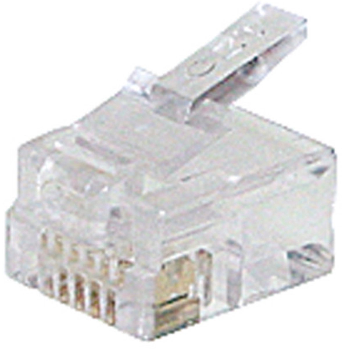 RJ12 krimp connector (6P6C) voor platte telefoonkabel - per stuk / transparant