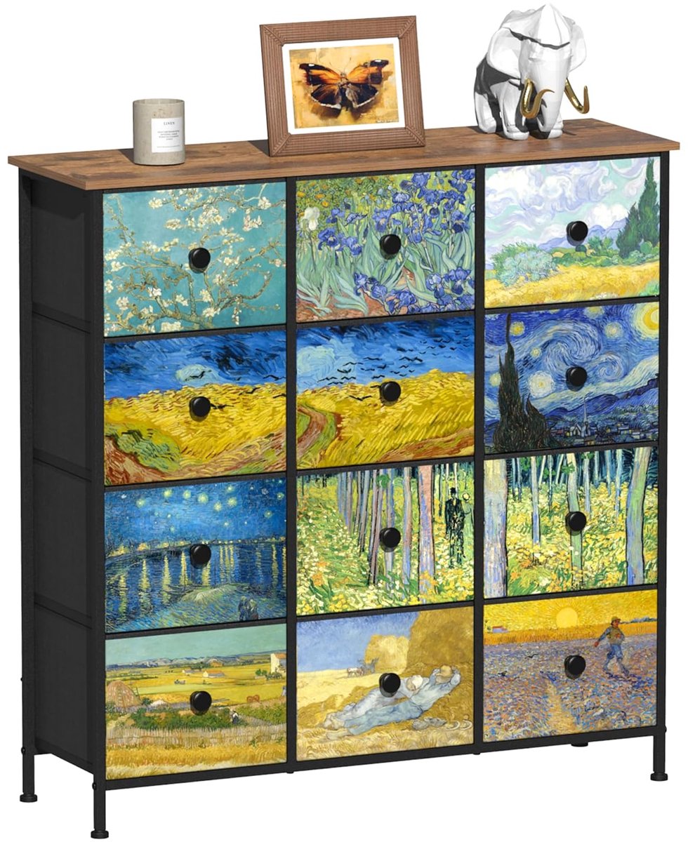 TRANKIELO® - Commode met 12 stoffen laden - Van Gogh ontwerp - Duurzaam metalen frame - Opbergoplossing voor elke kamer
