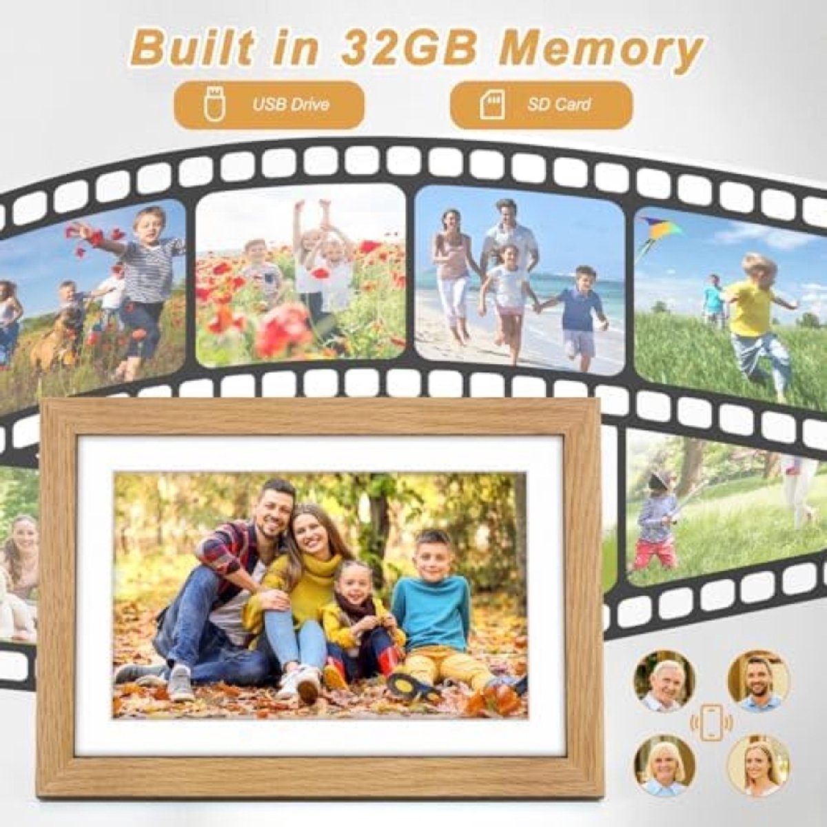 Digitale Fotolijst 10.1 Inch met WiFi - Eiken Houten Rand - HD Beeldscherm