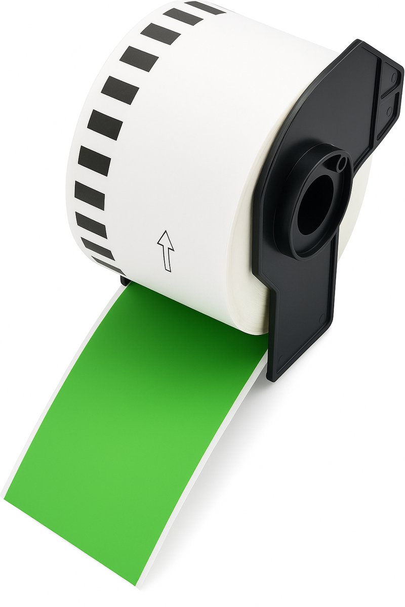 Boxstuff - Brother DK-22205 compatibele labelrollen - 62 mm x 30,48 meter - Inclusief rolhouder - Zwart op Groen - 1 stuks