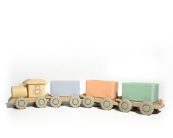 Mabebi - Toyama Trein - Siliconen Trein - Speelgoedtrein - Trein met Wieltjes - Treinset - Trein met 3 wagonnetjes - Kraamcadeau - Cadeautip - Peuter en Kleuter speelgoed - Fluisterspeelgoed - Zacht en Stil Speelgoed - Multi Zachte Pastelkleuren