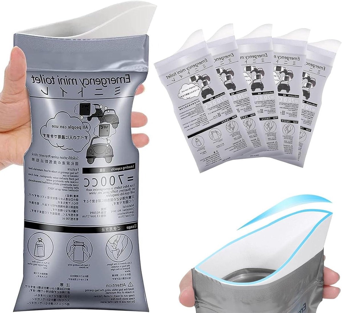 CSGoods - Urinezak voor onderweg, mobiel noodtoilet voor in de auto - 700 ml - voor camping, toiletten, reizen